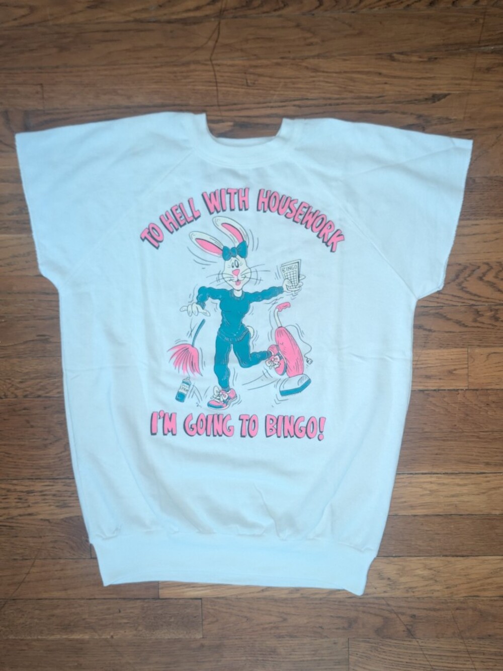 Vintage Woman's Bingo Bunny Housework Humor Sweater Made In USA size Small